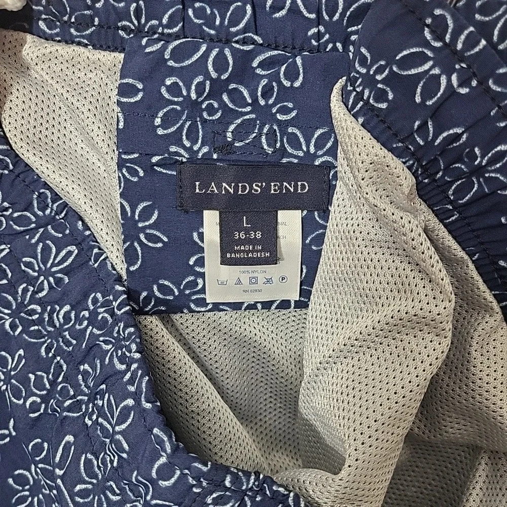 LANDS' END Shorts Mens L 36-38 Swim‎ Trunks Bathing Suit Boardshort Blue Print
